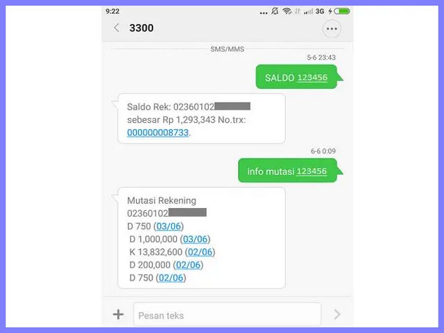 Contoh SMS Banking BRI